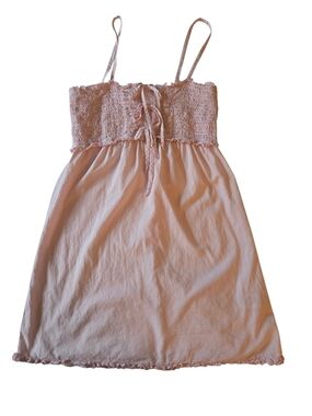 Juicy Couture Y2K  Blush Pink Babydoll Dress Smocked Lace Up 100% Cotton S